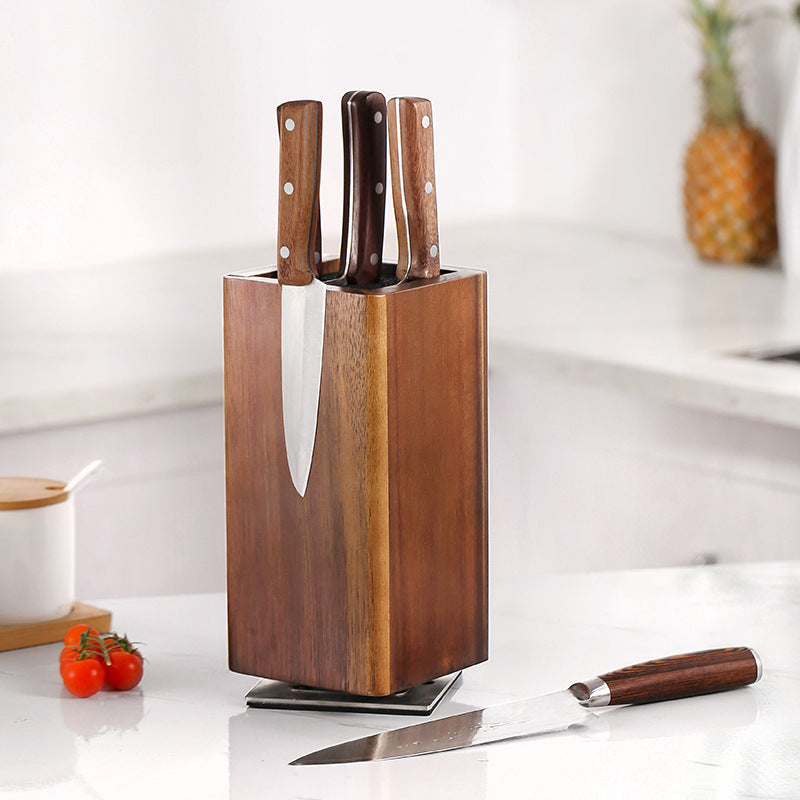 Acacia Wood Rotating Magnetic Knife Block