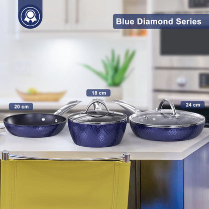 3PC Blue Diamond Ceramic Induction Cookware