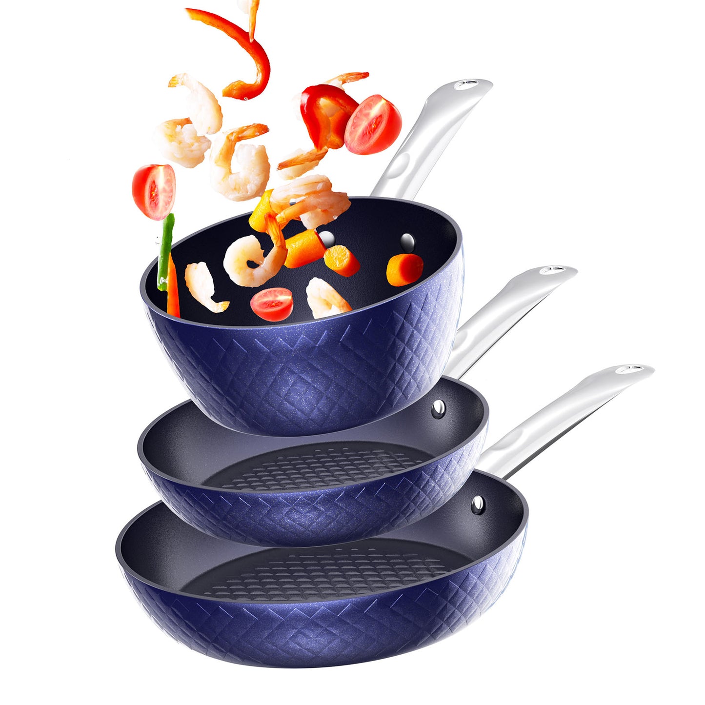 3PC Blue Diamond Ceramic Induction Cookware